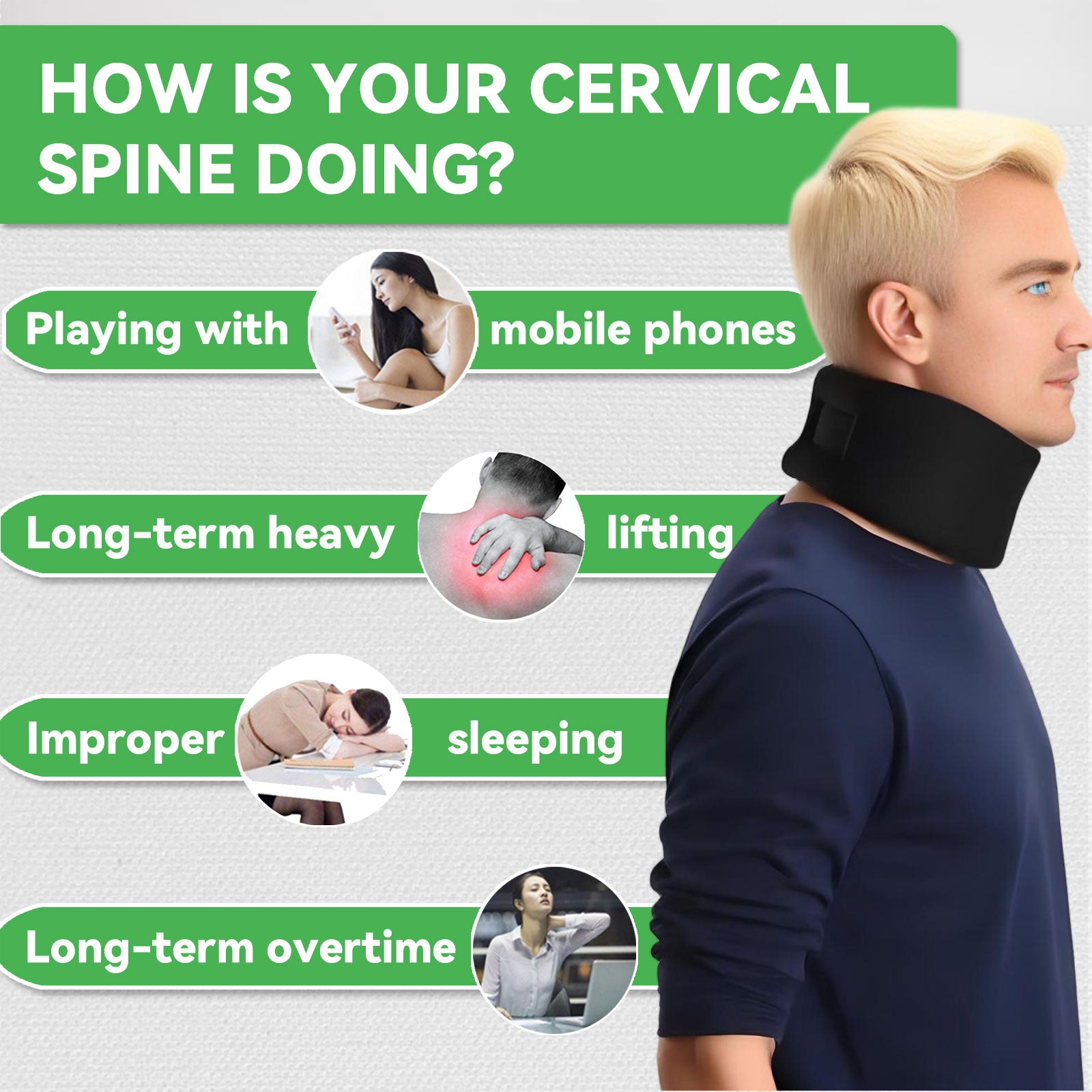 Premium Soft Cervical Collar - Adjustable Neck Brace