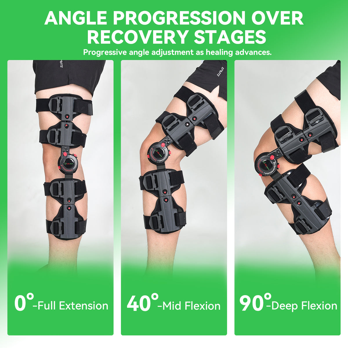 Hinged Post Op Knee Brace for ACL Meniscus Recovery Support Adjustable 0°-120° ROM control, extendable 19"-24" length, weight-relieving shoulder strap for post-surgery support