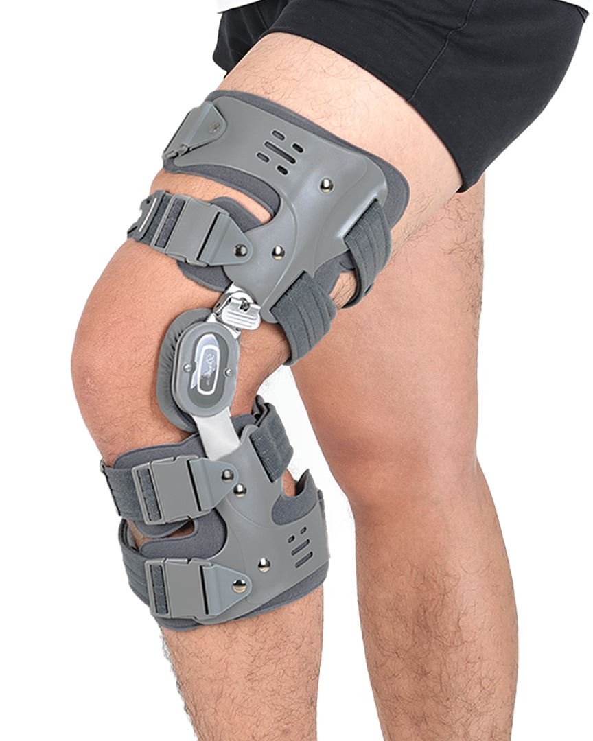 Unloader Knee Brace Left Single Upright Osteoarthritis Pain Support Alignment Rigid Framework Stabilizer with Condyle Pads and Easy Pull Fastening Straps for Walking