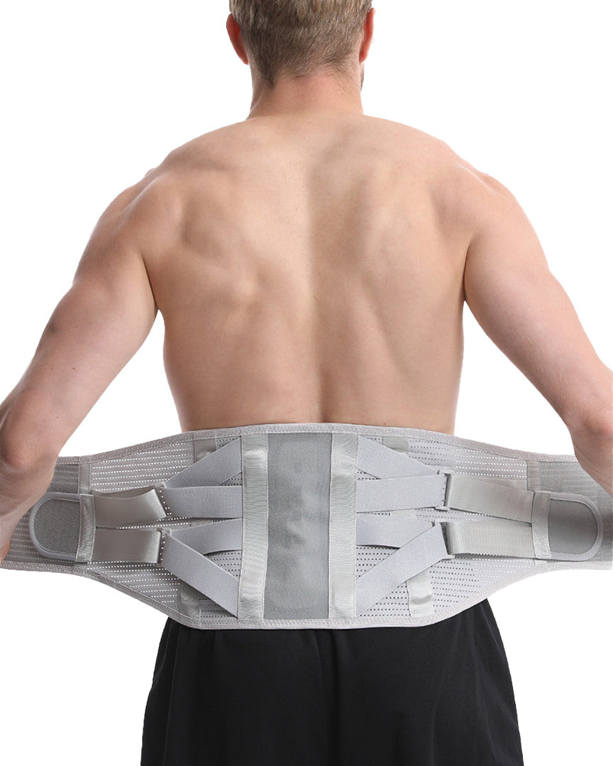 Orthomen Back Brace for Lower Back Pain Relief, Lumbar Support Belt with 5 Steel Stays Bionic Support, High Elastic Breathable Mesh Waist Support with Dual Compression Straps, Grey