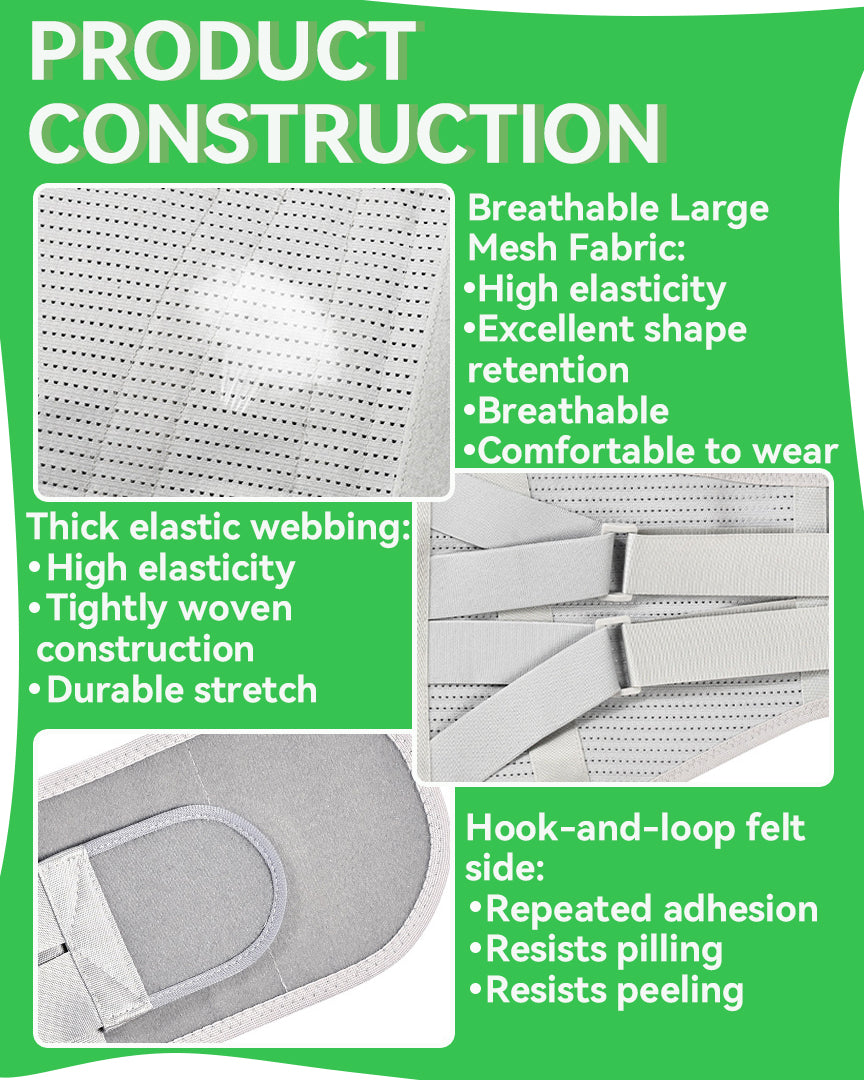 Orthomen Back Brace for Lower Back Pain Relief, Lumbar Support Belt with 5 Steel Stays Bionic Support, High Elastic Breathable Mesh Waist Support with Dual Compression Straps, Grey