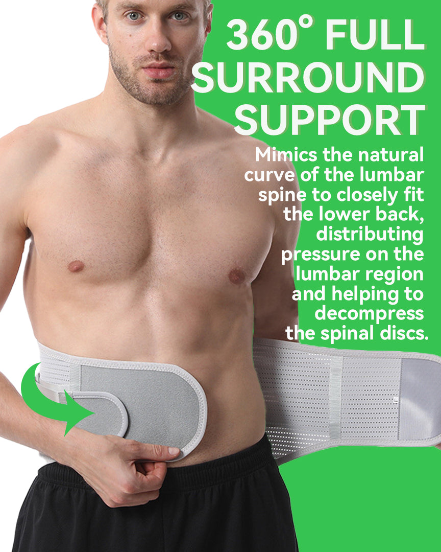 Orthomen Back Brace for Lower Back Pain Relief, Lumbar Support Belt with 5 Steel Stays Bionic Support, High Elastic Breathable Mesh Waist Support with Dual Compression Straps, Grey