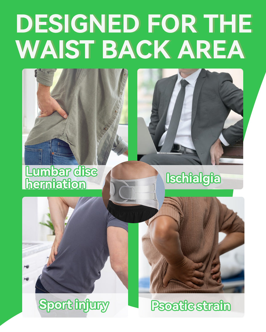 Orthomen Back Brace for Lower Back Pain Relief, Lumbar Support Belt with 5 Steel Stays Bionic Support, High Elastic Breathable Mesh Waist Support with Dual Compression Straps, Grey