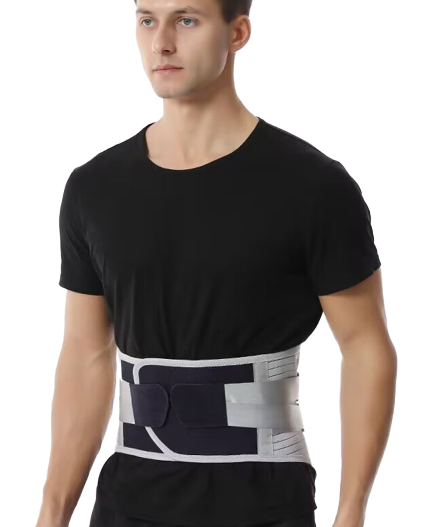 Orthomen Back Brace for Lower Back Pain Relief with 3 Pads, 7 Stays Lumbar Support Belt (5 Curved Steel Plates & 2 Springs), Dual Adjustable Compression Straps for Sciatica, Gym, Work, Men & Women