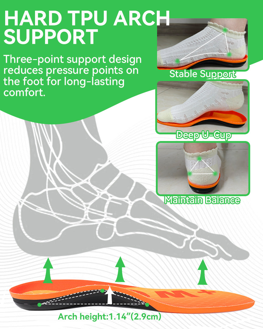 Orthomen Heavy Duty Orthotic Insoles for Severe Flat Feet, Over 220lbs Plantar Fasciitis Inserts, 2.5mm Medial Thickening Support for Over-pronation, X-Legs, Bunions & Forefoot Pain Relief