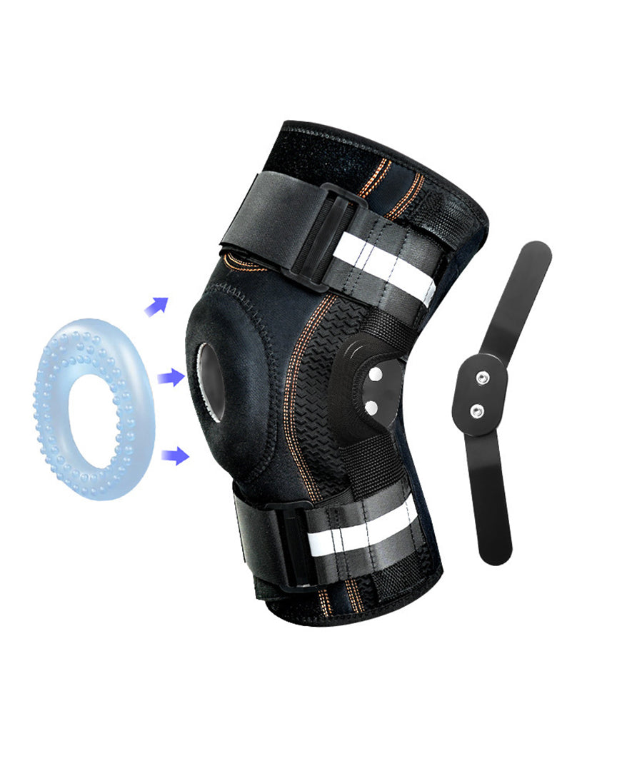 Orthomen Hinged Knee Brace with Dual Side Stabilizers, Open Patella Support for Men and Women, Compression Wrap for Sports, Gym, Workout and Joint Recovery - Adjustable Straps, Black