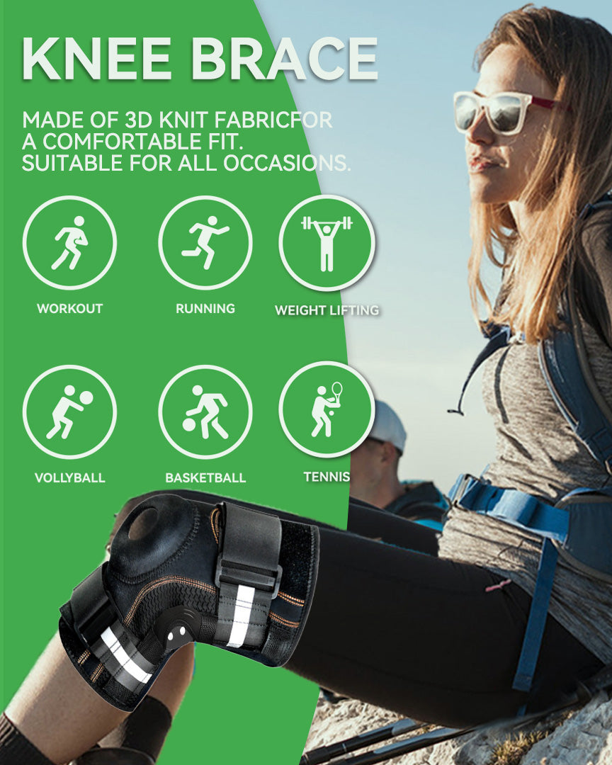 Orthomen Hinged Knee Brace with Dual Side Stabilizers, Open Patella Support for Men and Women, Compression Wrap for Sports, Gym, Workout and Joint Recovery - Adjustable Straps, Black