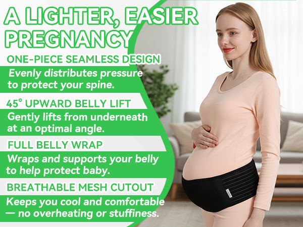 Maternity Belly Band for Pregnancy Support - Ergonomic Pregnancy Belt for Back, Pelvic & Hip Pain Relief - Breathable Abdominal Support Binder,Black