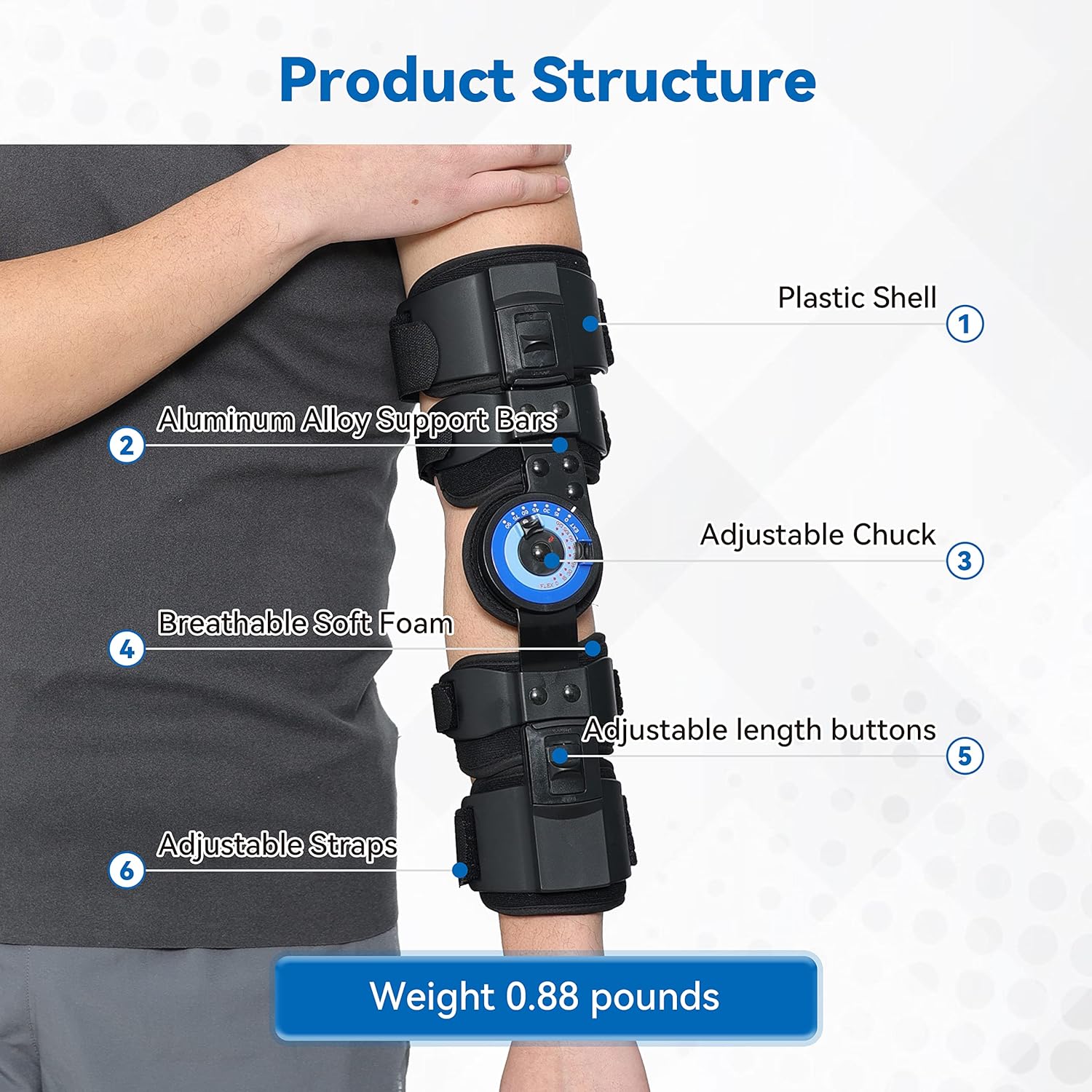 Hinged ROM Elbow Brace, Adjustable Post OP Elbow Brace Stabilizer Splint Arm Injury