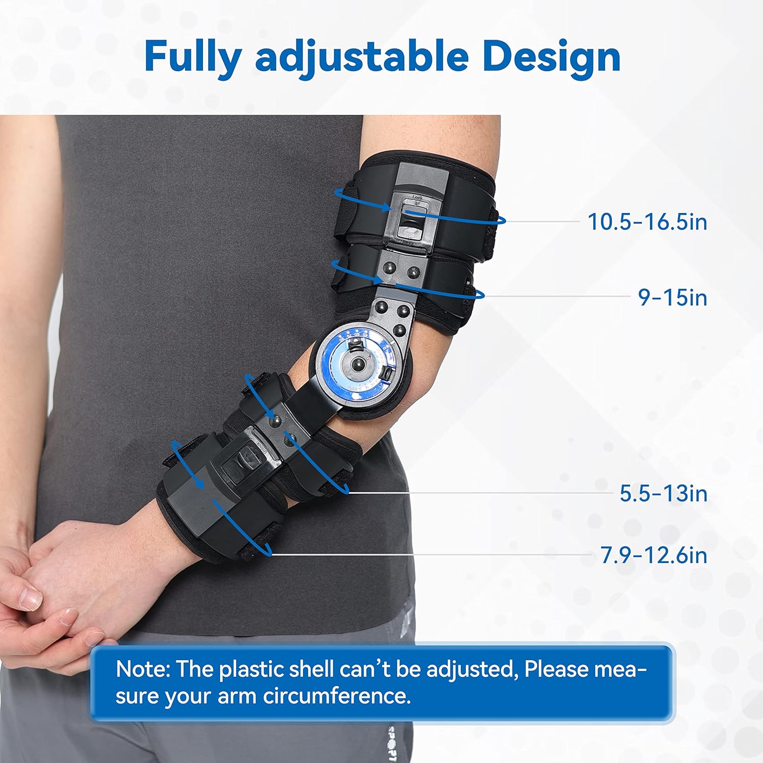 Hinged ROM Elbow Brace, Adjustable Post OP Elbow Brace Stabilizer Splint Arm Injury
