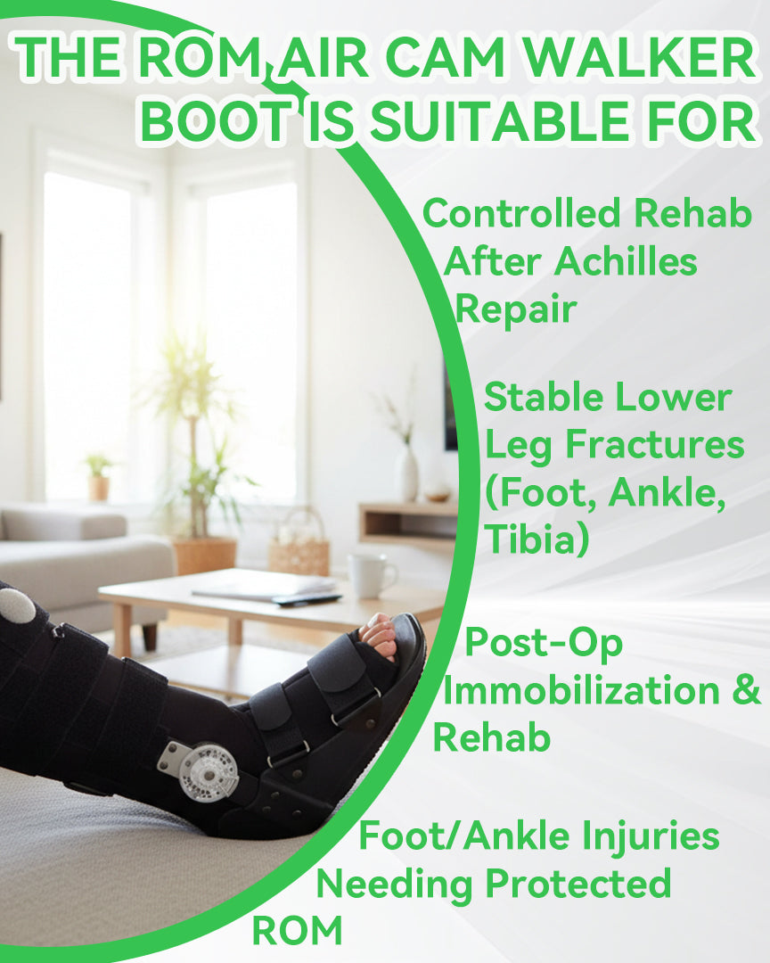 ROM Air Walking Boot - Tall Fracture Boot with Adjustable Range of Motion Dial, Air Cam Walker for Ankle Sprains, Broken Foot & Post-Op Recovery, Fits Left or Right Foot