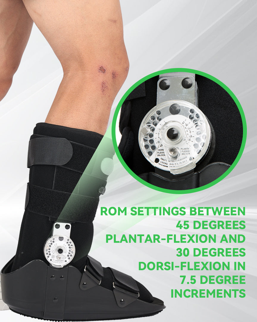 ROM Air Walking Boot - Tall Fracture Boot with Adjustable Range of Motion Dial, Air Cam Walker for Ankle Sprains, Broken Foot & Post-Op Recovery, Fits Left or Right Foot