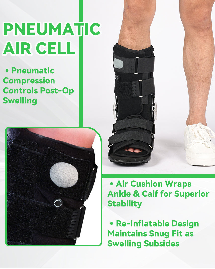 ROM Air Walking Boot - Tall Fracture Boot with Adjustable Range of Motion Dial, Air Cam Walker for Ankle Sprains, Broken Foot & Post-Op Recovery, Fits Left or Right Foot