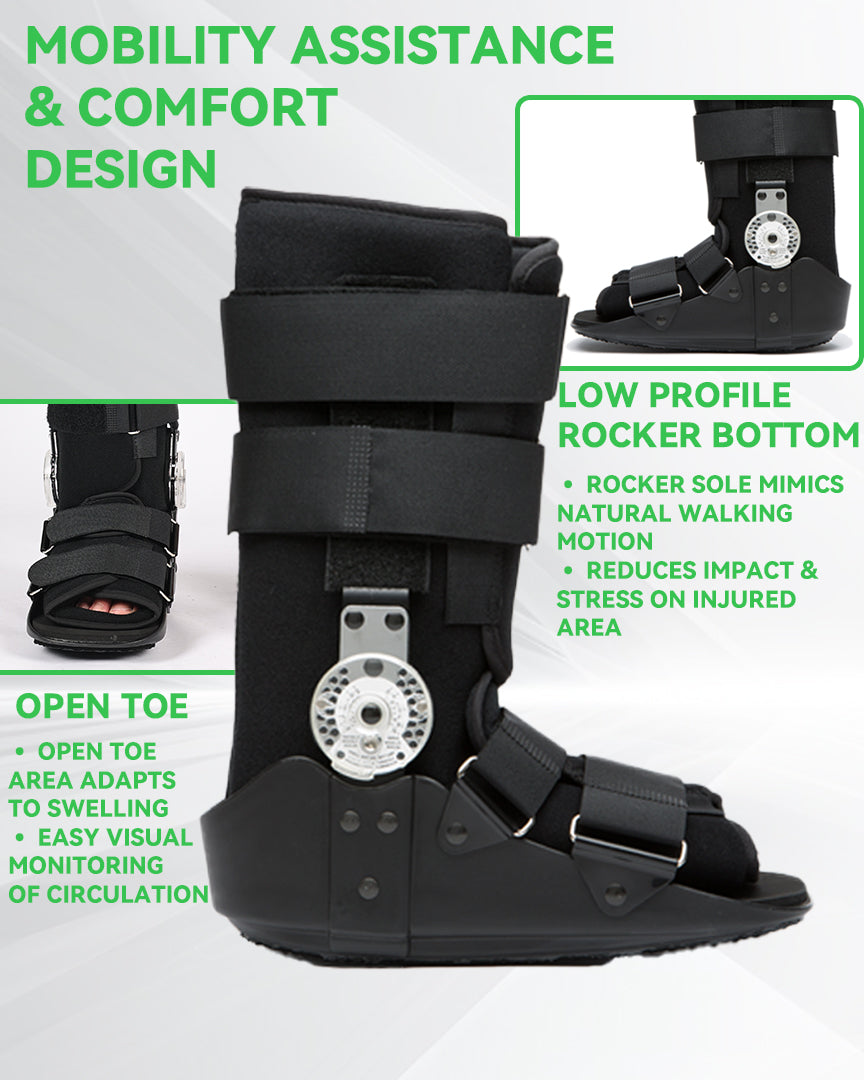 ROM Air Walking Boot - Tall Fracture Boot with Adjustable Range of Motion Dial, Air Cam Walker for Ankle Sprains, Broken Foot & Post-Op Recovery, Fits Left or Right Foot