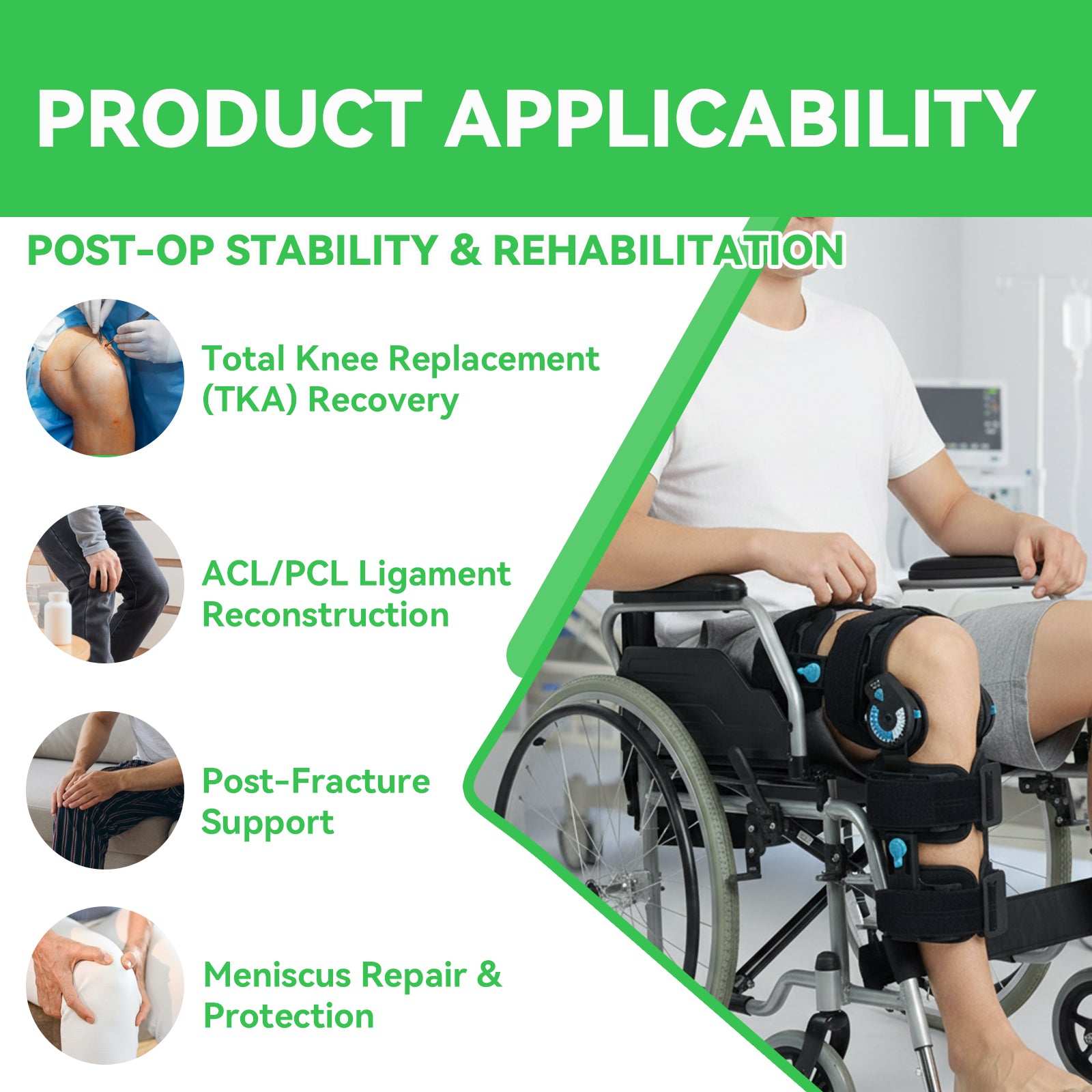 ROM Knee Brace, Hinged Post-Op Knee Immobilizer with 19-27” Adjustable Length, Precise Locking Dial for ACL MCL PCL Recovery, Universal Stabilizer for Meniscus Tear & Arthritis, Left or Right Leg