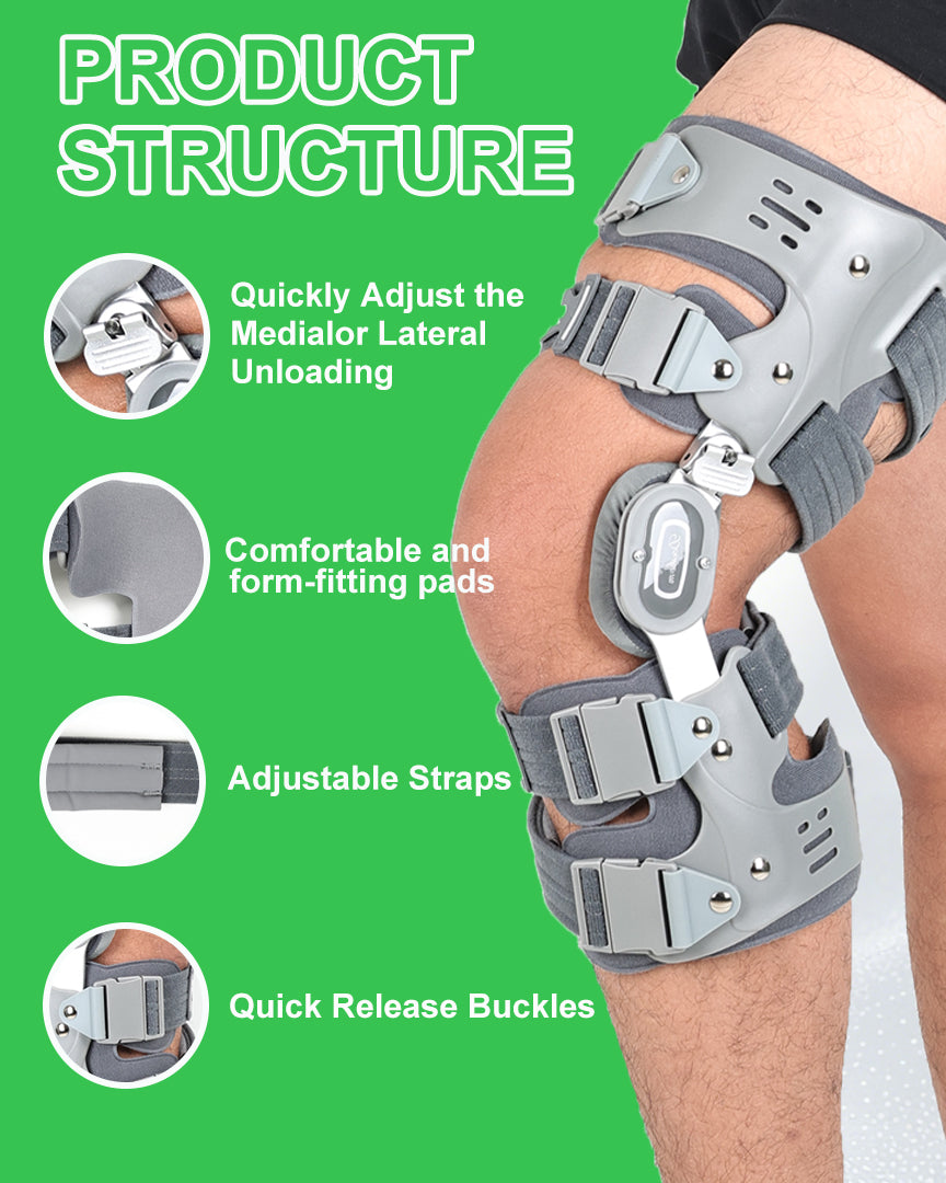 Unloader Knee Brace Left Single Upright Osteoarthritis Pain Support Alignment Rigid Framework Stabilizer with Condyle Pads and Easy Pull Fastening Straps for Walking