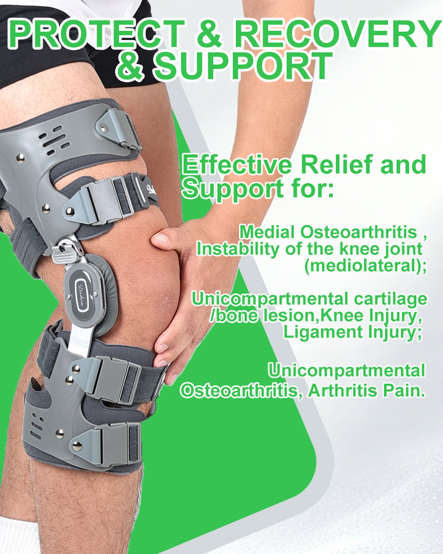 Unloader Knee Brace Left Single Upright Osteoarthritis Pain Support Alignment Rigid Framework Stabilizer with Condyle Pads and Easy Pull Fastening Straps for Walking