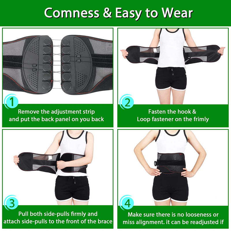 Heated Back Brace, Compression Lumbar Support Belt with Heating Pad for Lower Back Pain Herniated Disc and Scoliosis Pain Relief, Breathable Mesh 