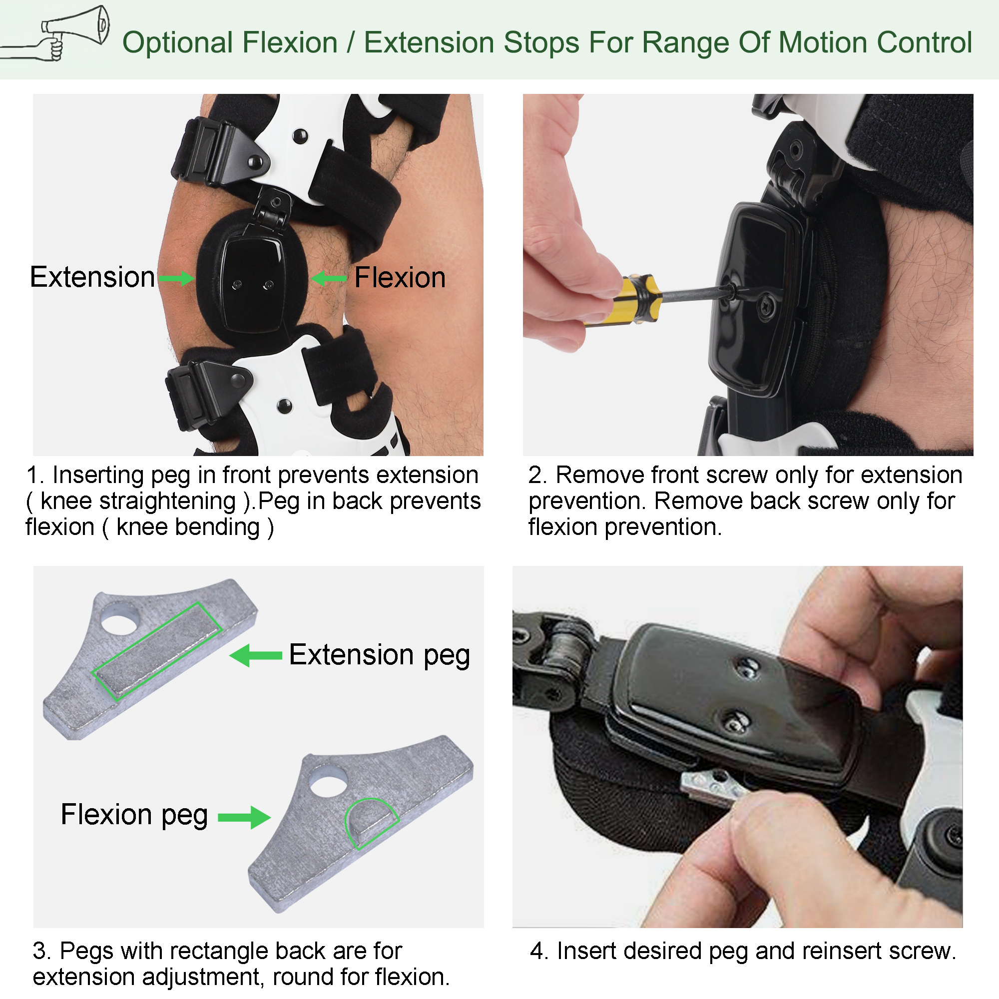 flexione xtension stops ROM knee brace